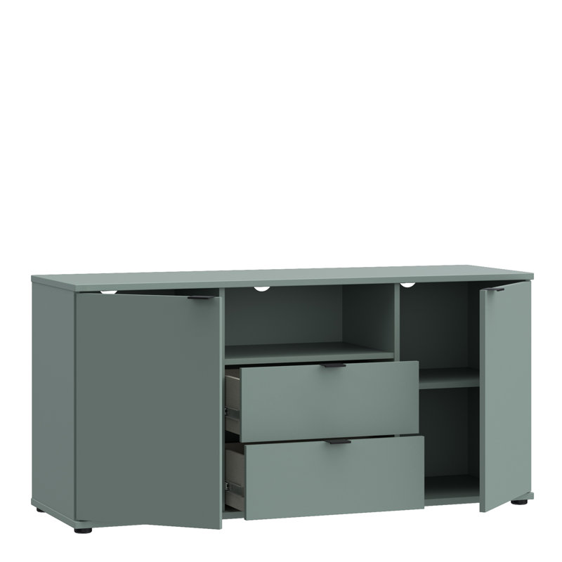 TV Unit with Open Shelf, Drawer & 2 Doors, Sage Green