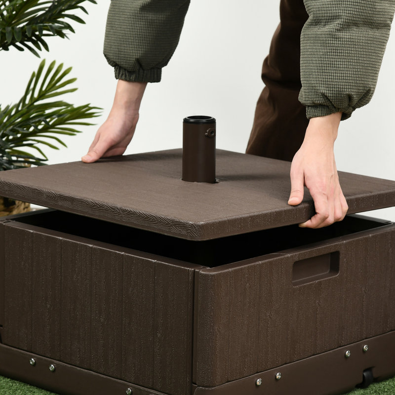31 bases de parasol d'extérieur, capacité de 175 lb, brun, table basse et pot à fleurs, poignées à roulettes, s'adapte à la plupart des tailles de poteaux, très grand support de patio brun, avec 1,5 diamètre de 1,9 po