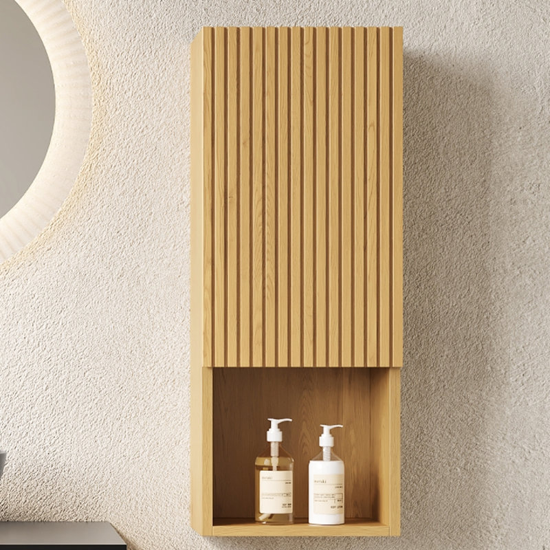 Armoire murale de salle de bain de 35 po de hauteur - Rangement étroit avec porte et tablettes en chêne pour les espaces restreints, convenant à des espaces compacts