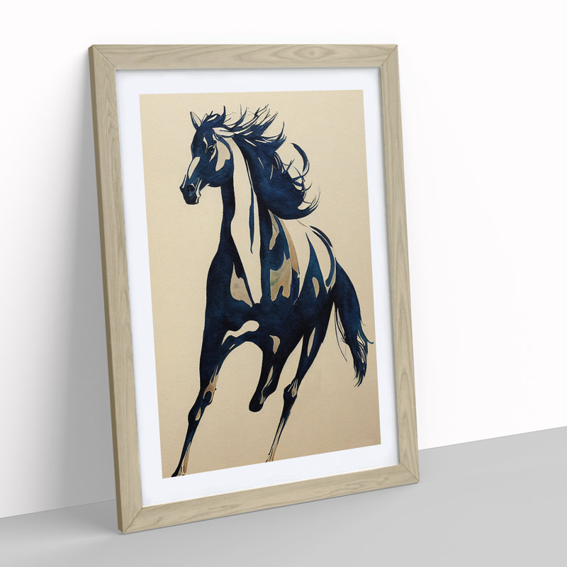 Running Horse - Single Picture Frame Print, 64cm H x 46cm W x 2cm D, Oak Framed
