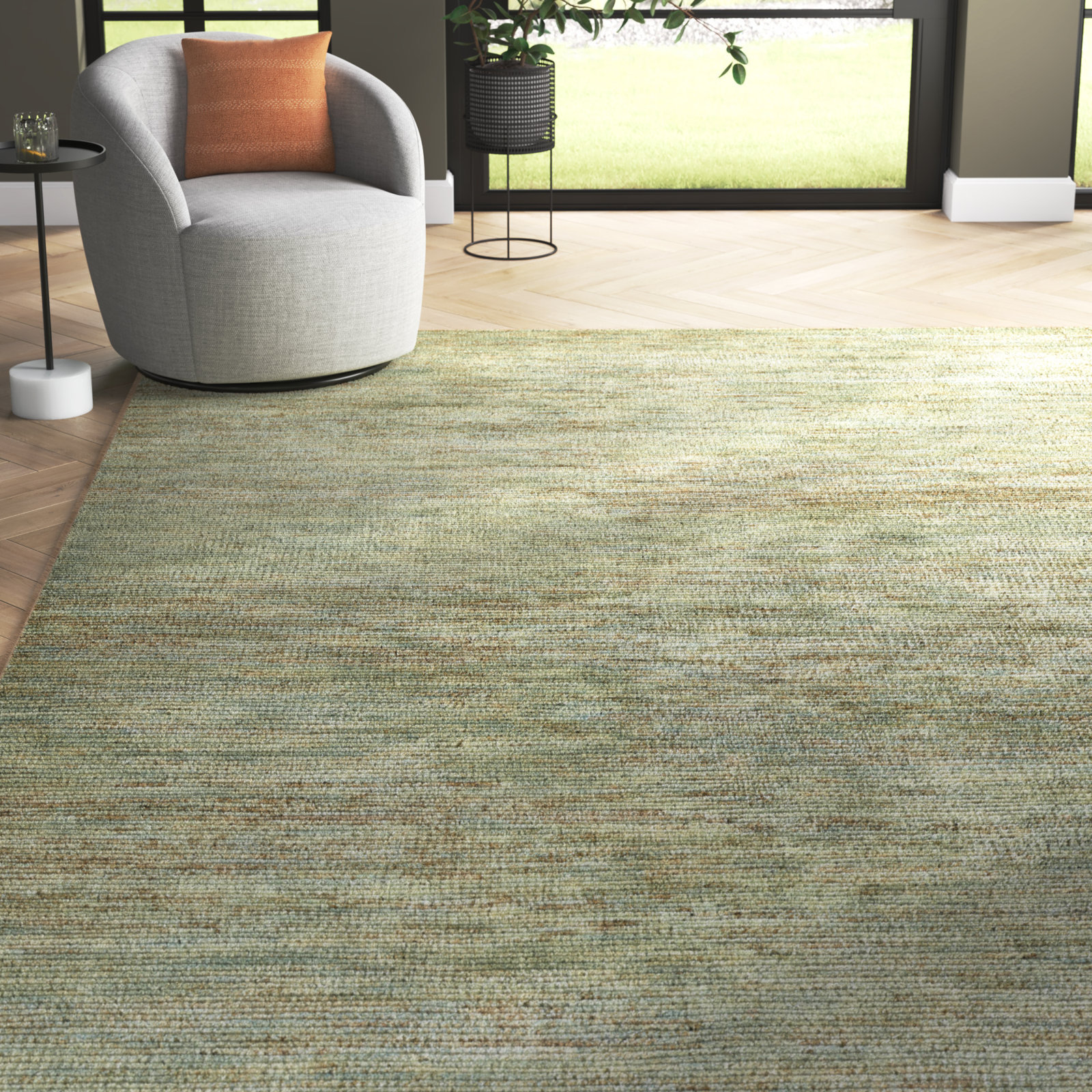 Sarina Green Hand-Knotted Abstract Jute Rug, Rectangle 8' x 10'