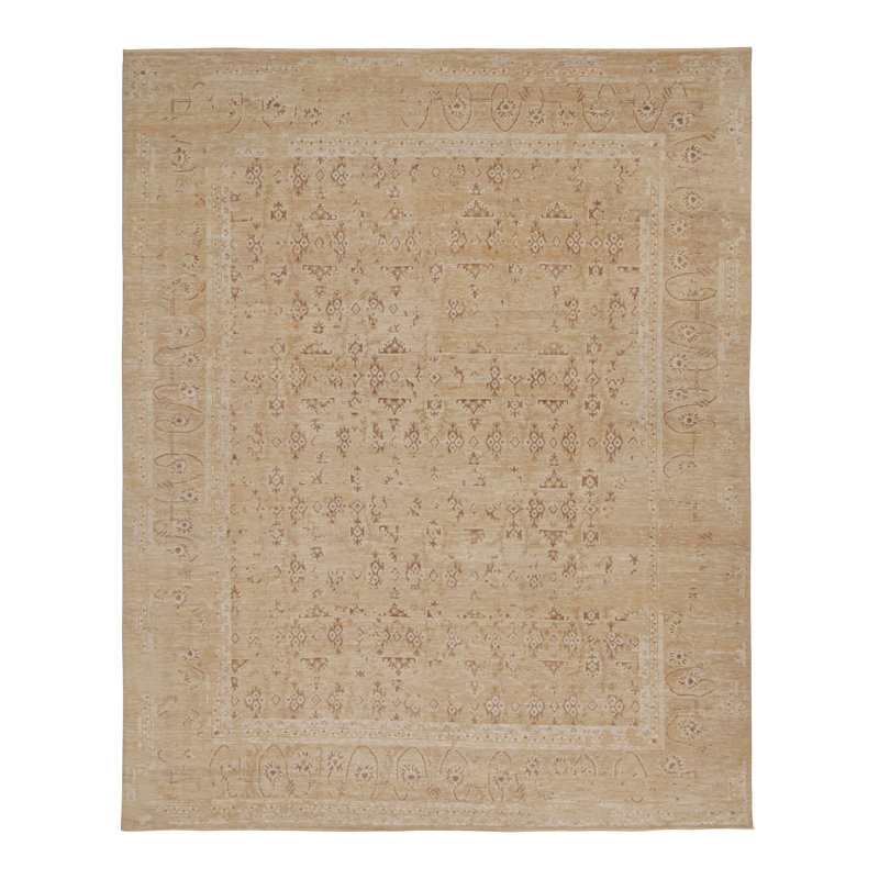 Hand Knotted Silk Area Rug in Brown