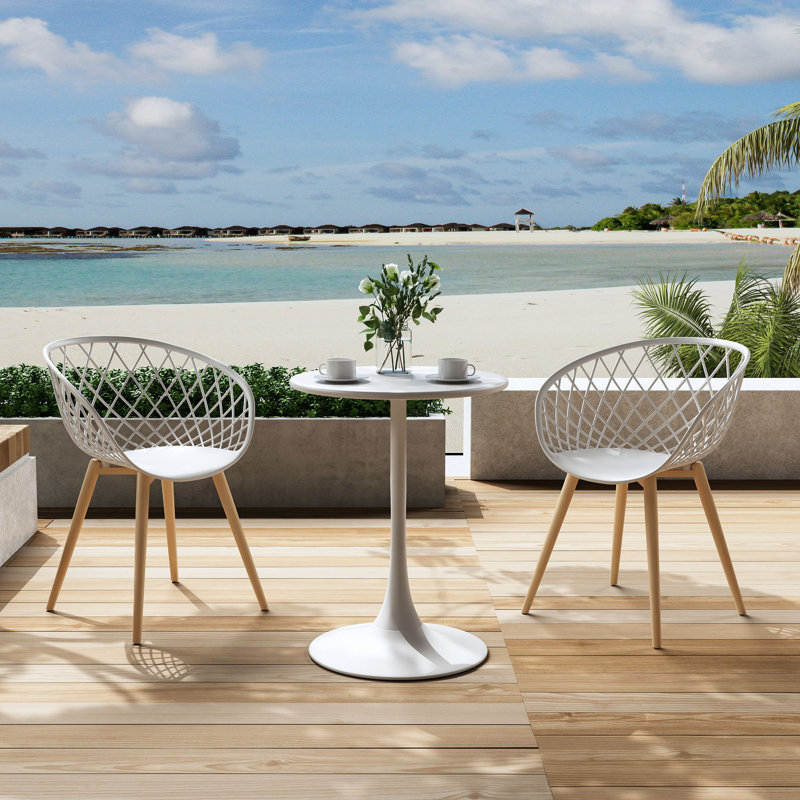 Table bistro ronde en acier et base piédestal 24 po avec chaises ergonomiques Kurv Bistro, Blanc