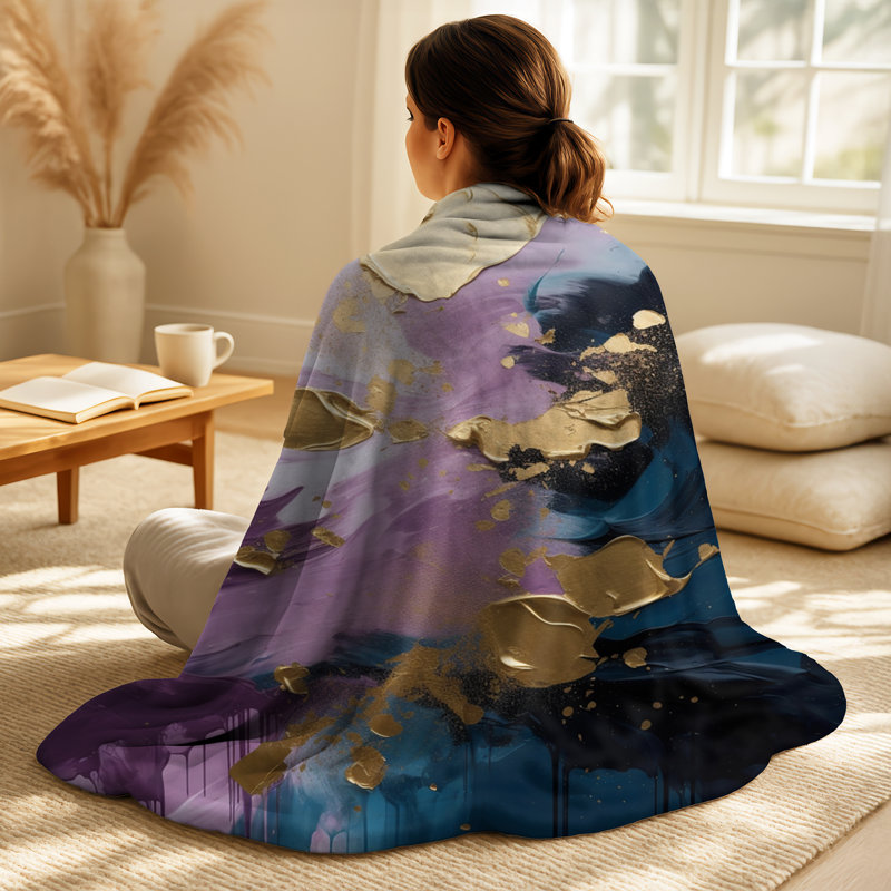 Jeté mauve et bleu sur toile IV - Peinture abstraite, Blanket only (1 piece)