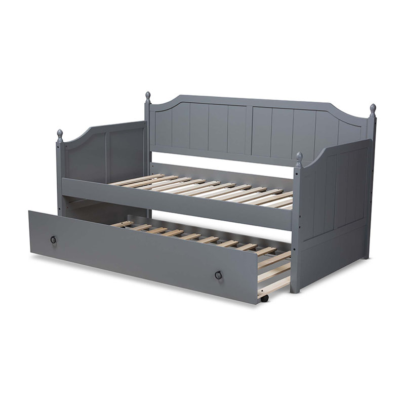 Lit de jour simple en bois massif avec couchette Rupp, Gris
