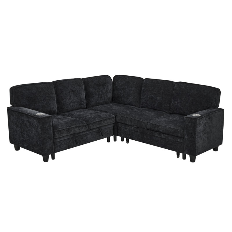 Canapé en L avec canapé-lit escamotable, Chenille gris anthracite