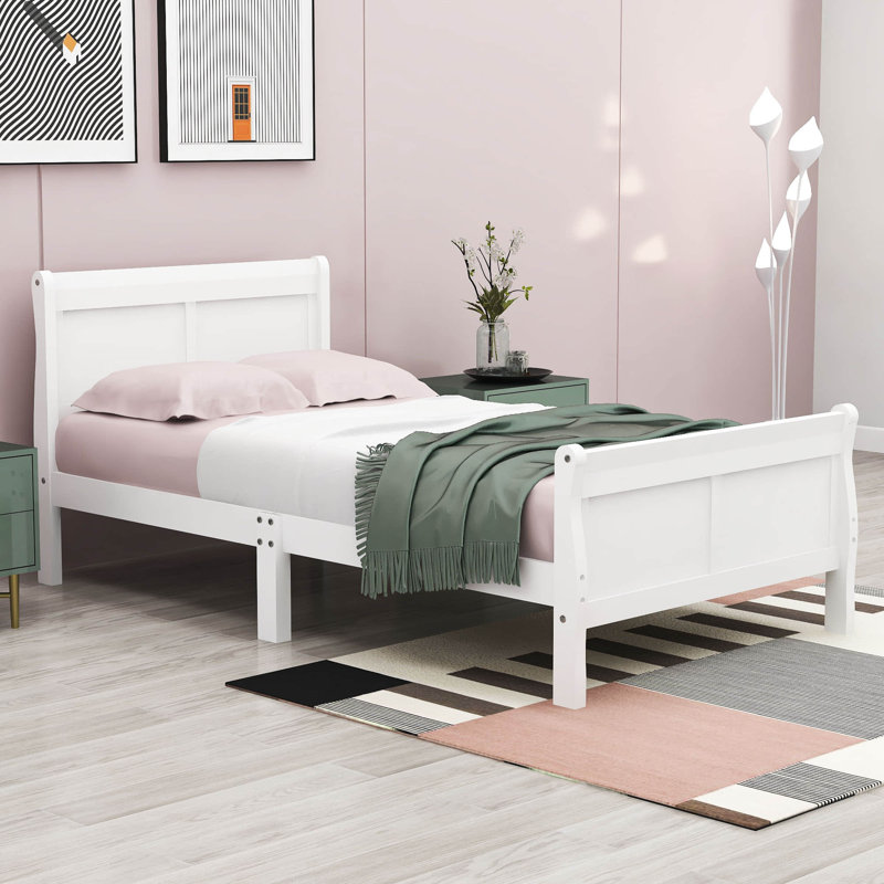 Base de lit plateforme en bois avec tête de lit Dovidio, Blanc, Simple