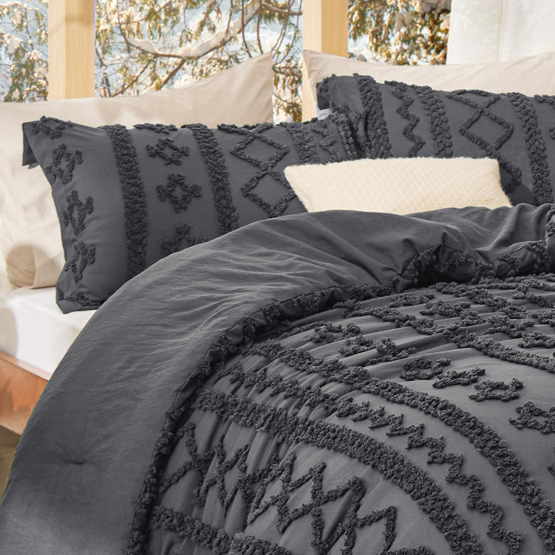 Ensemble d'édredon complet et capitonné 3 pièces Bedure, Lit double, Gris foncé