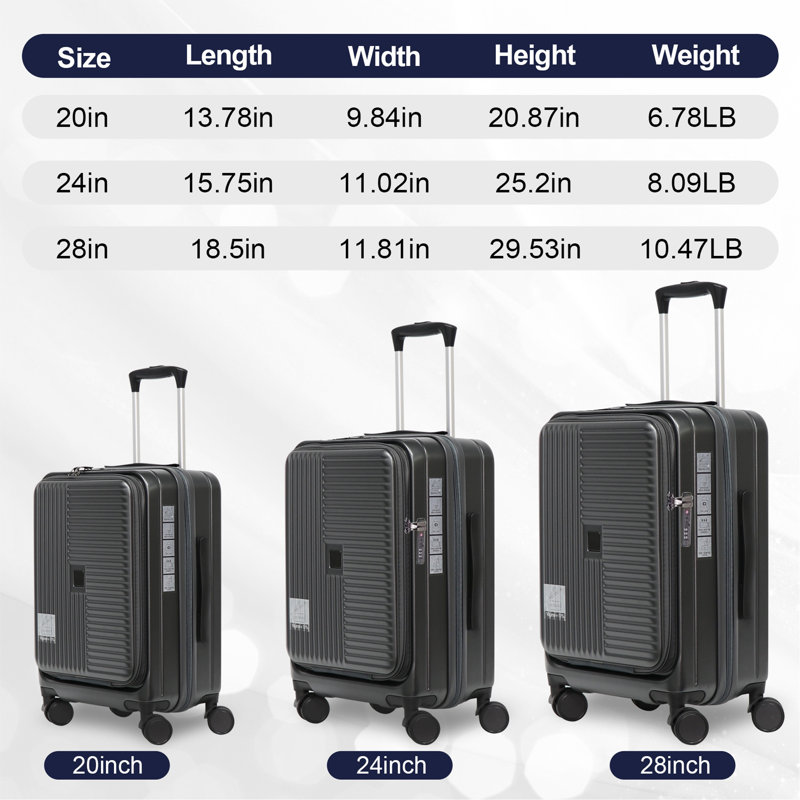 Luggage,with front opening,TSA approved lock,hardshell suitcase,Grey