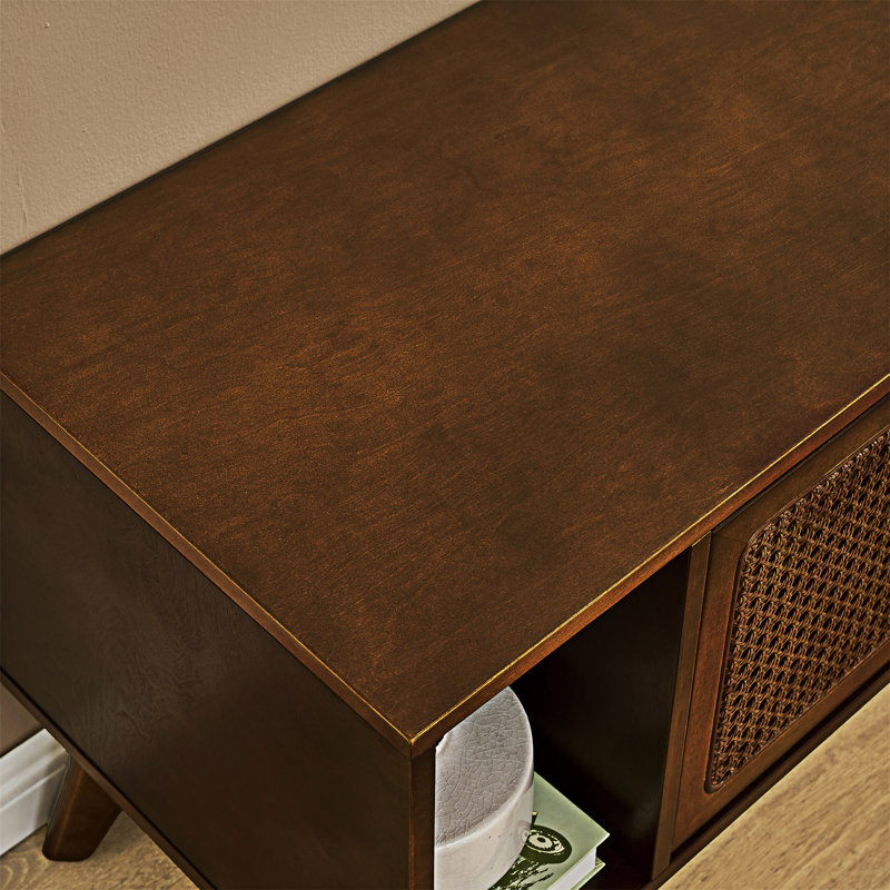 TV Stand Entertainment Cabinet Media Console, Dark Walnut Brown