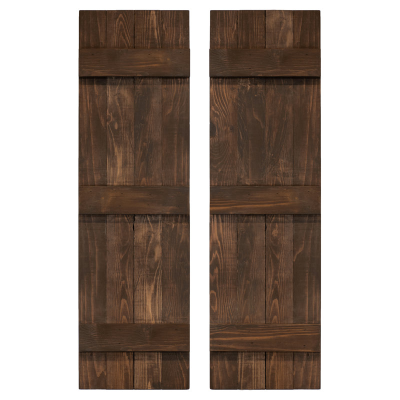 Volets traditionnels pour l'extérieur en planches avec couvre-joints, H 48 po, Brun café