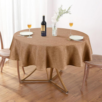 Textured Tablecloth Round 60 Inch Waterproof Spill-Proof Wipeable Table Cloth Wrinkle Free Circle Dining Table Cover,Coffee
