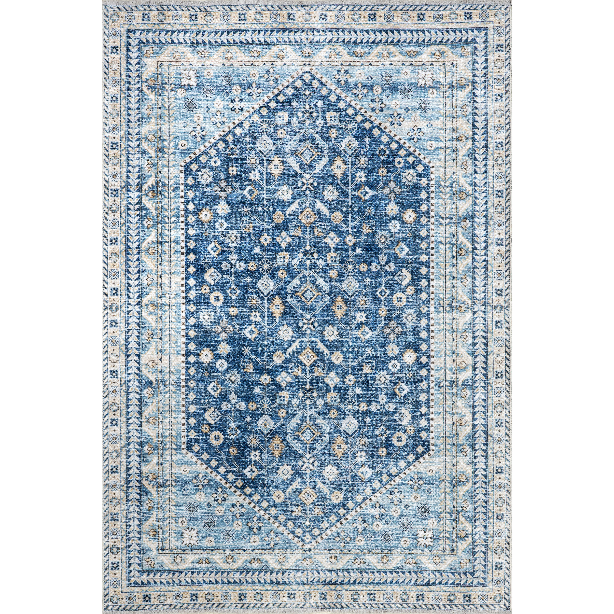 Prabal Gurung x Rugs USA Sunsari Geometric Machine Washable Blue Area Rug