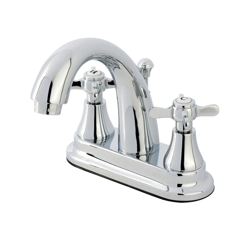 Kingston Brass Essex Two-Handle 3-Hole Deck Mount 4" Centerset Bathroom Faucet with Brass Pop-Up, Polished Chrome