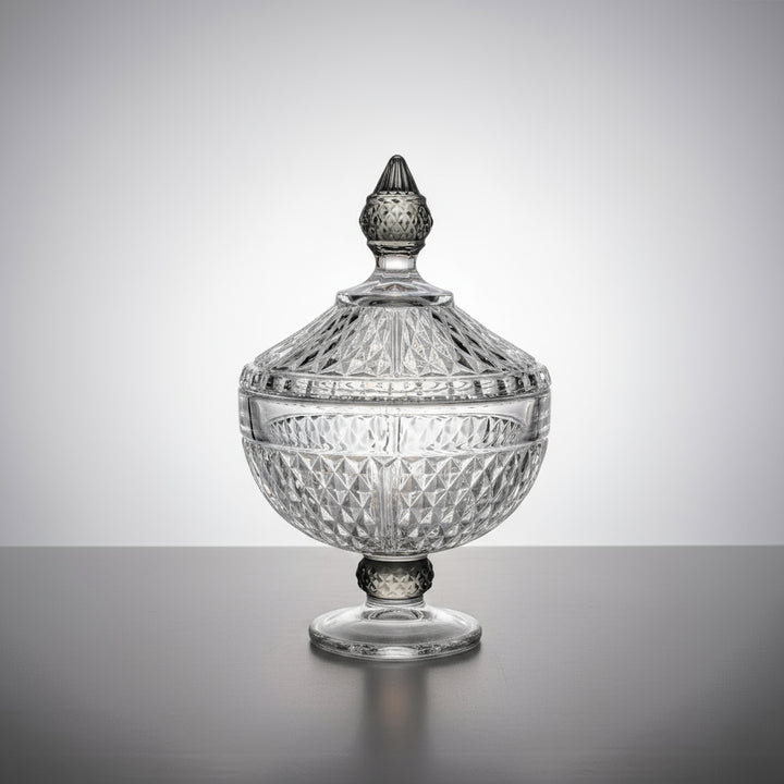 Pot en verre à pied avec coupe diamant - fumé sur la patte et le bouton, Fumé