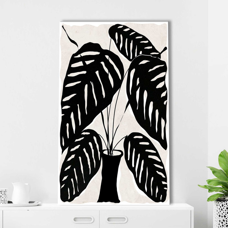 «Black and White Plant I» par Daniela Santiago - Peinture, L 18 po x H 30 po, Toile tendue