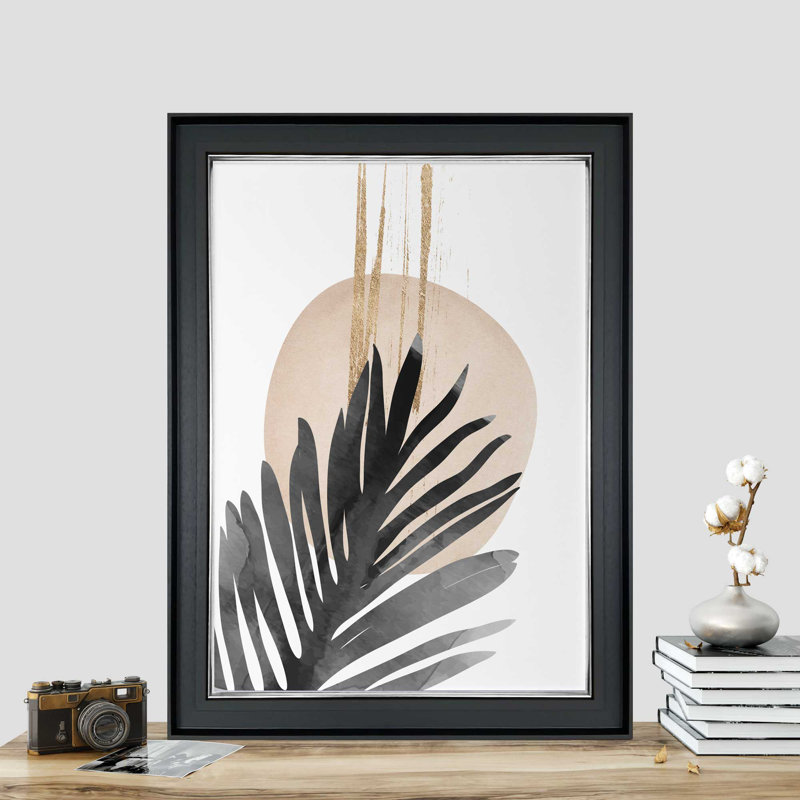 Aztec Palms No 1 - Single Picture Frame Painting, 49cm H x 39cm W x 2.6cm D, Black/Silver Framed
