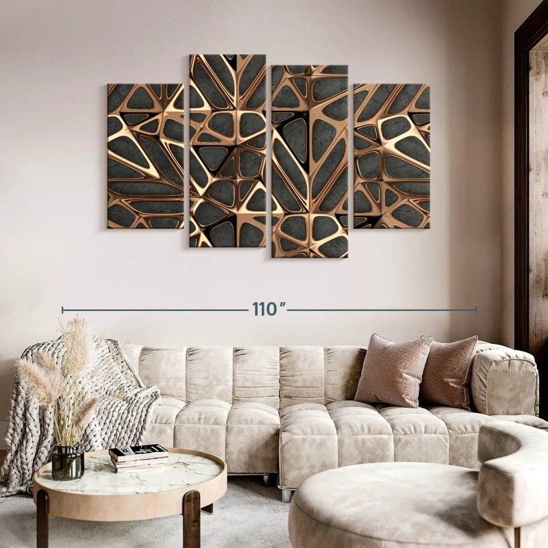 Reproduction d'art sur toile à motif de treillis en métal doré, H 84 po x l 54 po x P 1,25 po