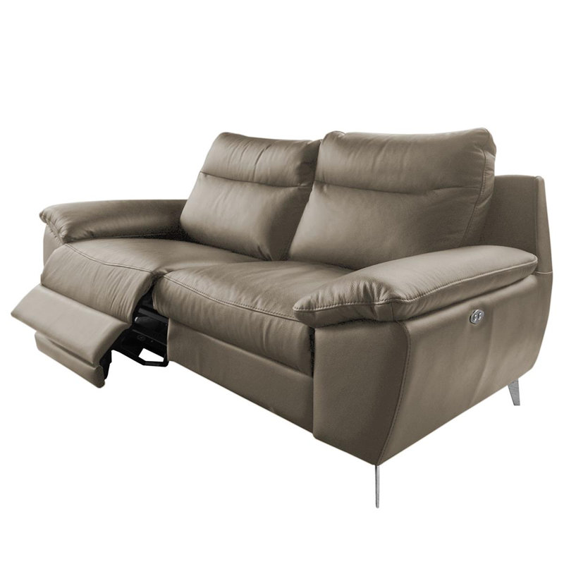 Edema Genuine Leather 2 Seater Reclining Sofa, Taupe, 2