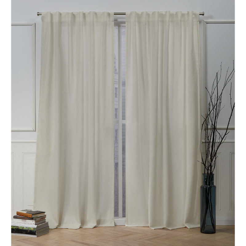 Nicole Miller Faux Linen Slub Textured Hidden Tab/Rod Pocket Top Light Filtering Curtain Panel Pair, 54" W x 84" L, Linen