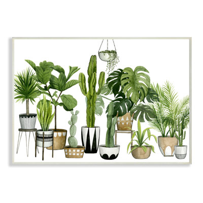«Boho Plant Scene with Cacti and Succulents in Pots», reproduction de peinture à l'aquarelle