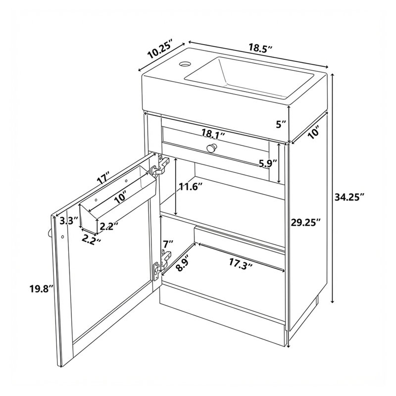 18.5" Single Bathroom Vanity with Resin Sink
