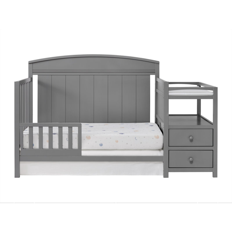 Dove Gray Solid Wood 4-in-1 Convertible Crib with Changer