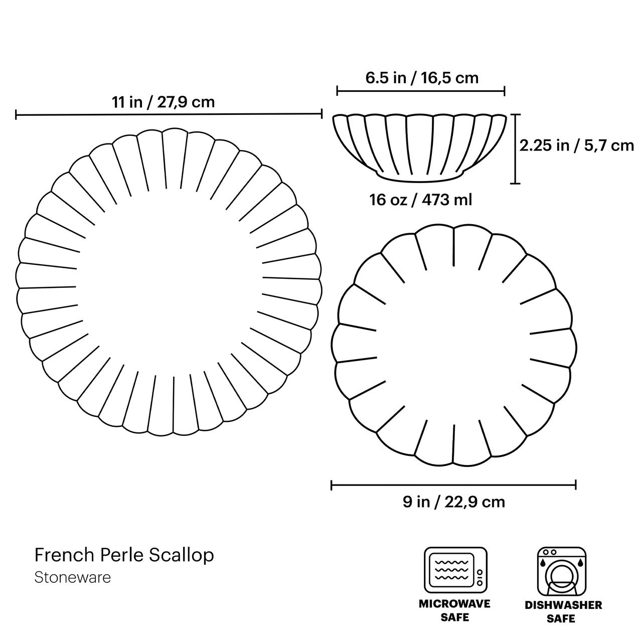 French Perle Scallop White Stoneware Dinnerware Set - Service for 4