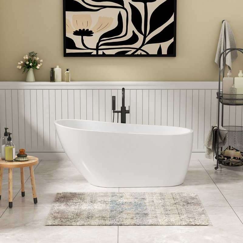 Baignoire de trempage blanche autoportante moderne en acrylique 59 "x 29,5" avec bonde