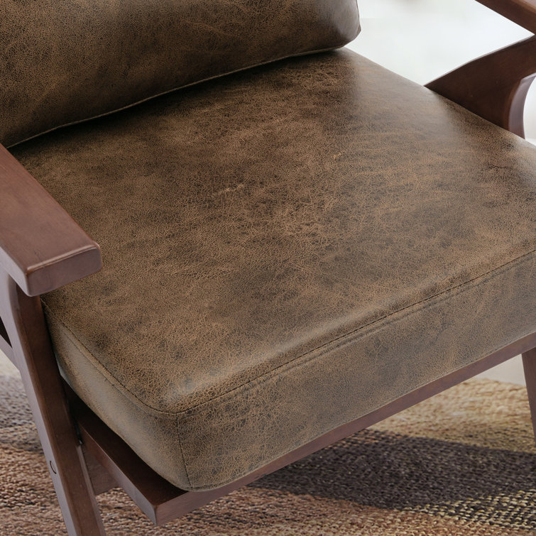 Huybert 33" Wide Solid Wood Frame Upholstered Mid Century Modern Retro Armchair Accent Chair