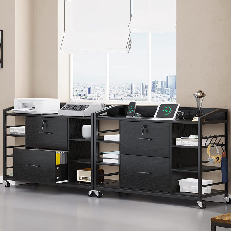 43.3" W lockable 2-Drawer Cabinet, Black