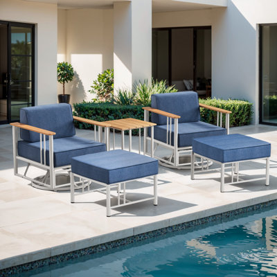 Coan Archlebov 2 Person Swivel Chair Outdoor Patio Conversation Set With Ottomans And 18.7In Side Table by Latitude Run