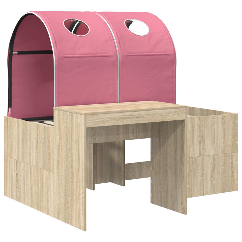  Bed with Tunnel 4 pcs Engineered Wood Frame Bedroom Furniture Modern, European Toddler (80 x 160cm), Artisan Oak/Pink