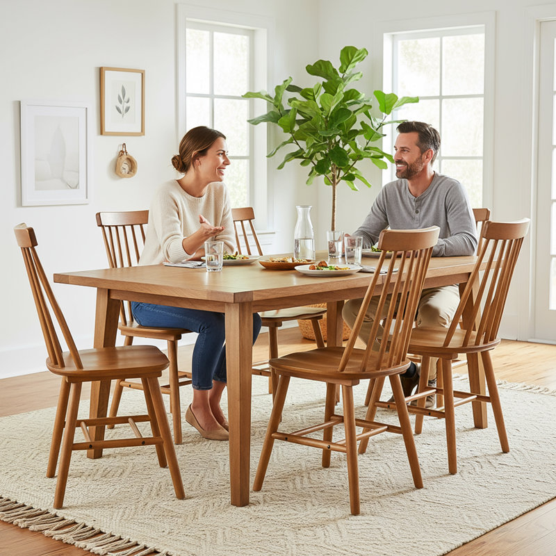  Ensemble de 6 chaises de salle à manger en bois massif l 17,5 po Farmhouse Windsor, noyer, Noyer, 6