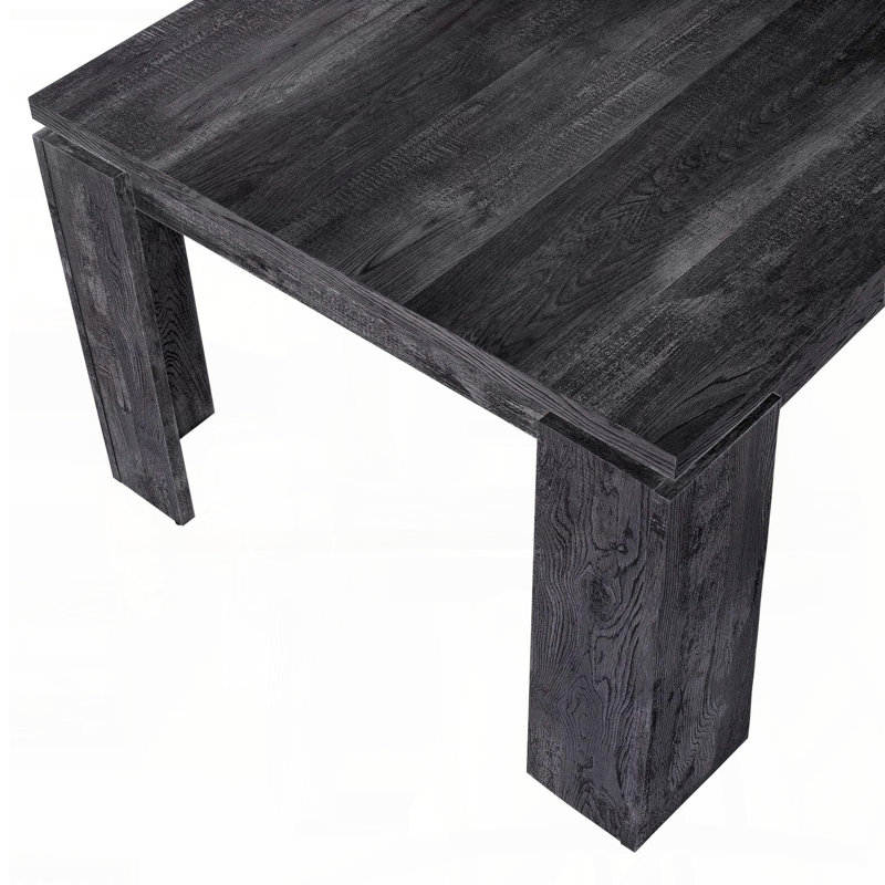 60'' Rectangular Dining Table with Black Reclaimed Wood Look, Black