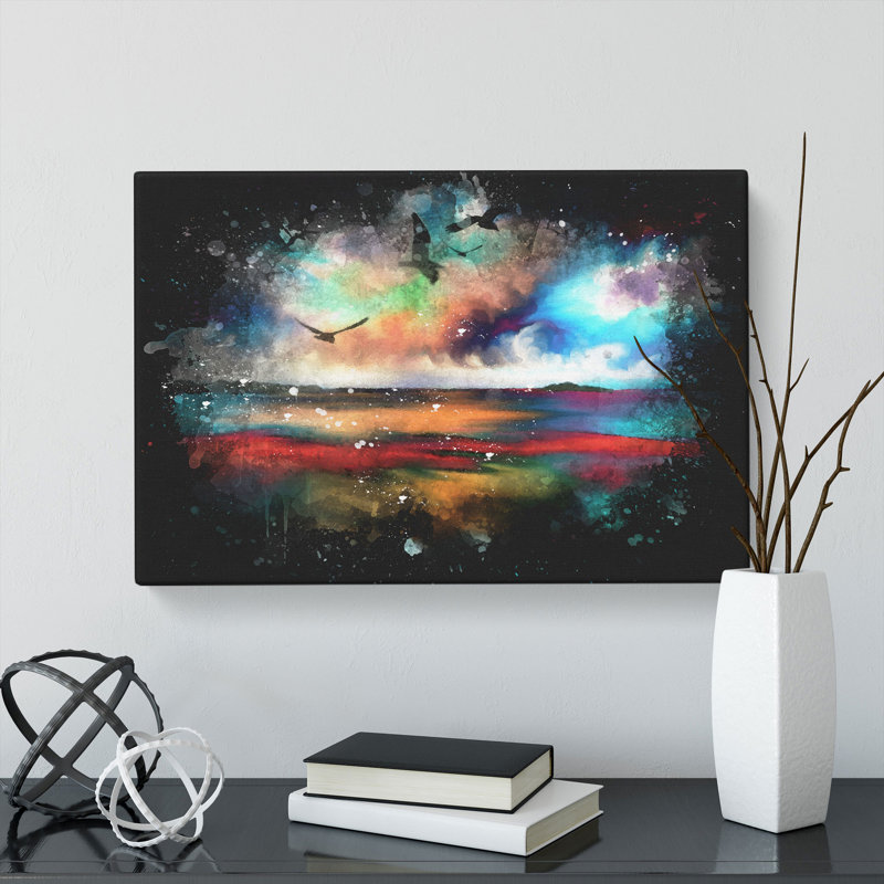 Birds over a Colourful Ocean - Wrapped Canvas, 60cm H x 91cm W x 3cm D