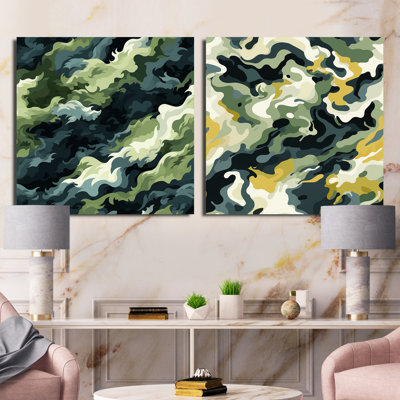 Urban Green Camouflage Wilderness - Abstract Square Collage Set Of 2