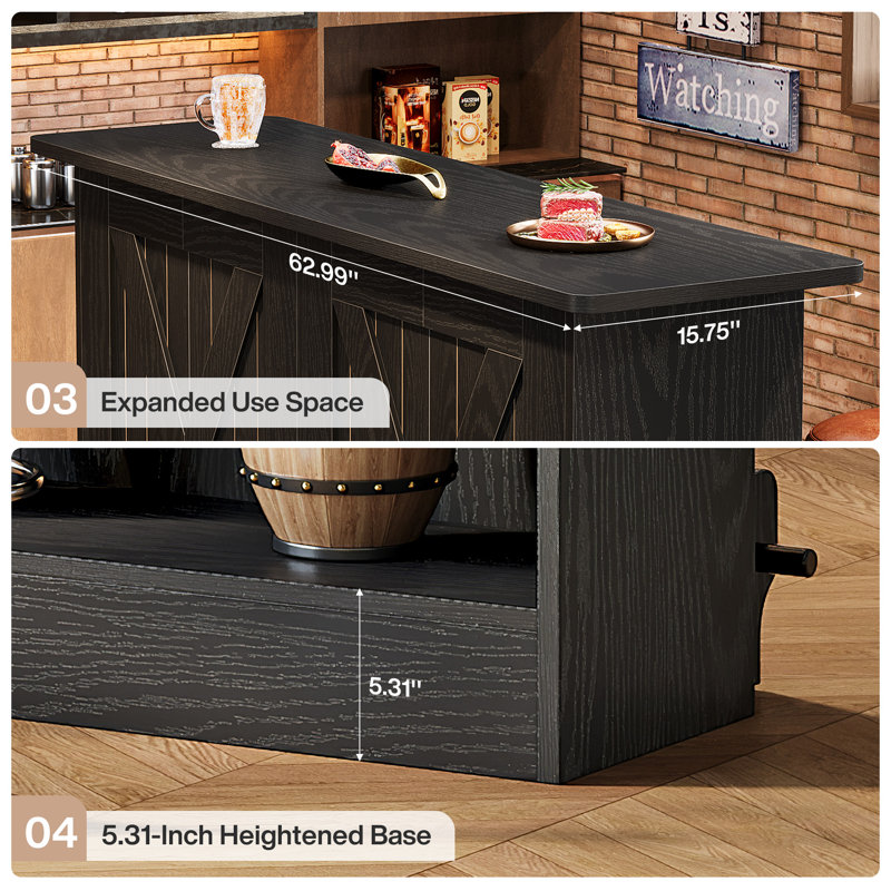 Bar Home avec tablettes à 2 niveaux, Noir