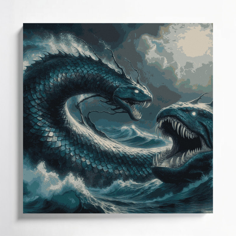 SciFi Leviathan sea monster Gray Canvas Wall Art, 8" H x 8" W