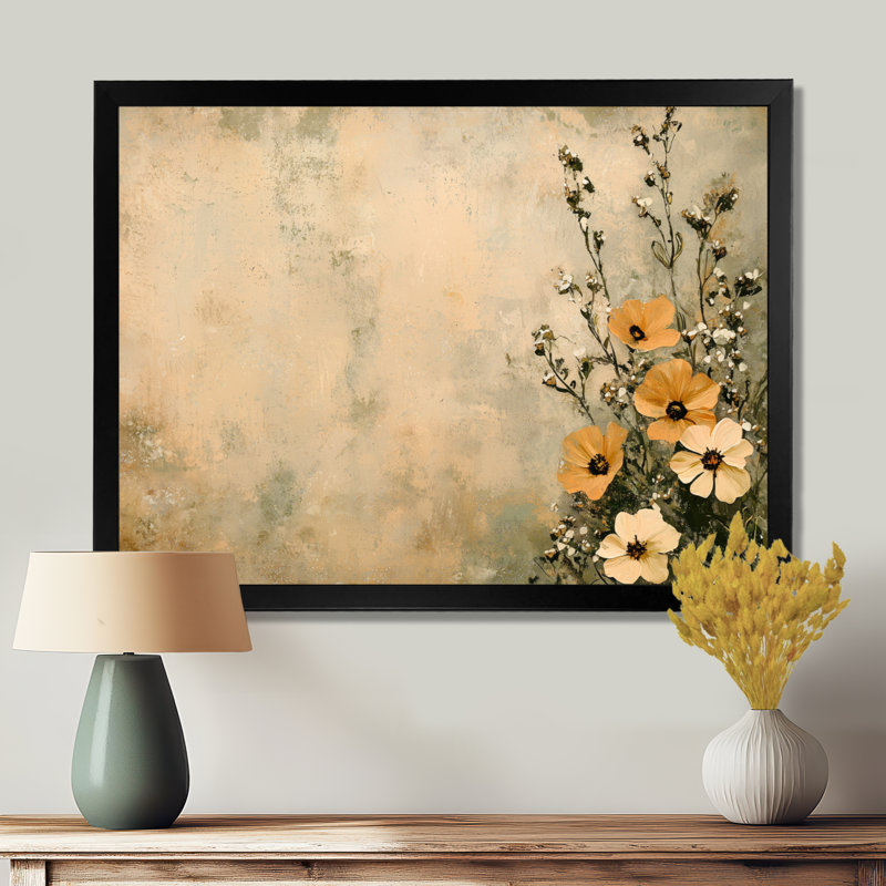 «Minimal Desert Blossom Daisy Glow - marguerites», H 12 po x l 20 po, Reproduction encadrée d'une seule photo sans pass, Noir