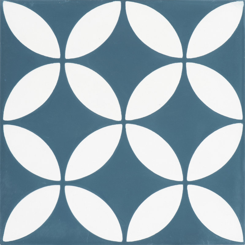 Amlo 8" x 8" Cement Patterned Wall & Floor Tile, Navy Blue/White