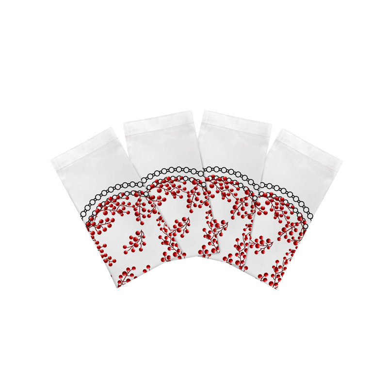 Christmas Berries Cotton Sateen Dinner Napkins, Red White