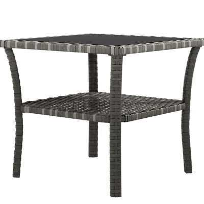 Tempered Glass Outdoor End Table, 2 Storage, Grey , Aluminum Frame Coffee Table For Outdoor, Pe Grey,