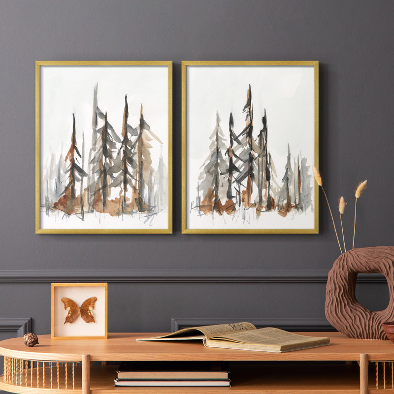 «Rustic Evergreen I», reproduction encadrée de qualité supérieure - prête à être accrochée - aucun clou requis - aucun clou requis