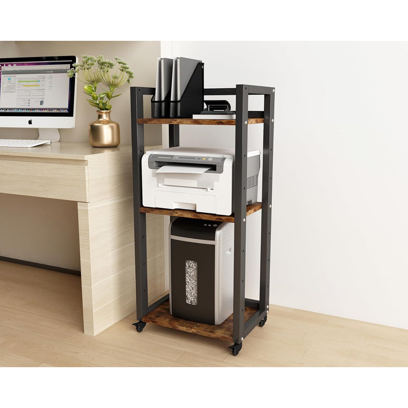 Black 3-Tier Adjustable Printer Stand with Storage Shelves