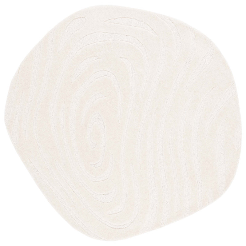 Tapis de couleur unie en coton touffeté à la main fantaisie ivoire, Nouveauté 4 pi x 4 pi