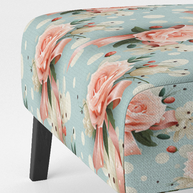 Pink Romantic Rose And Poka Dot Delight - Upholstered Modern Slipper Chair, Pink Accent Chair