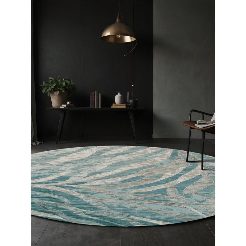 Machine Washable Gray Area Rug, Round 4'