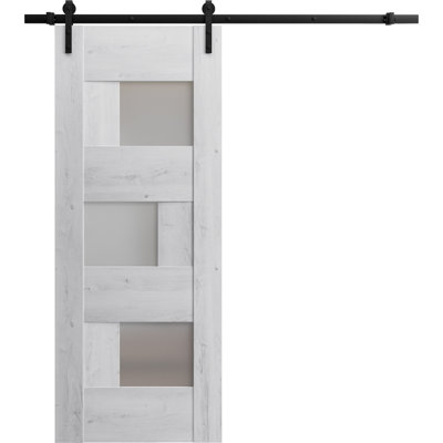 Sete Sturdy Barn Door | With Frosted Glass | 6.6FT Rail Hangers Heavy Hardware Set | Solid Panel Interior Doors