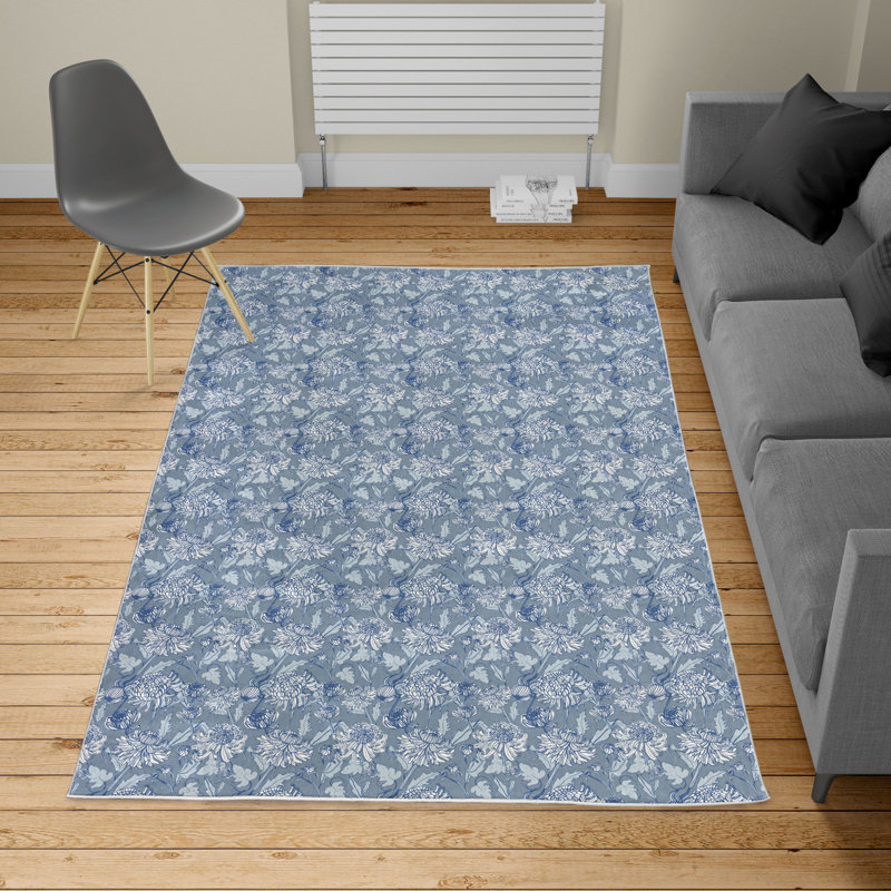 Tapis bleu gris / bleu ardoise, Rectangle 6 pi 8 po x 12 pi 6 po